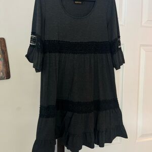 Reborn Black Midi Dress with Lace Accents